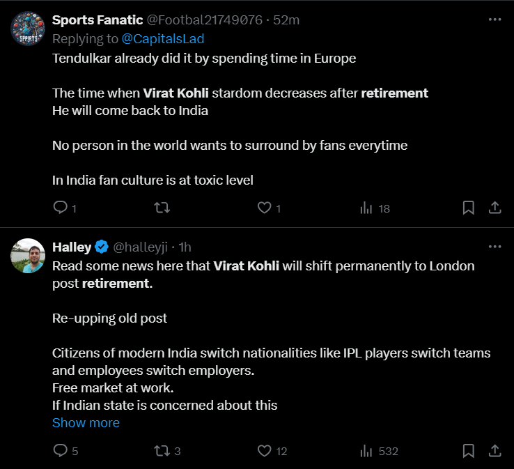 Comments on Virat kohi leaving India.